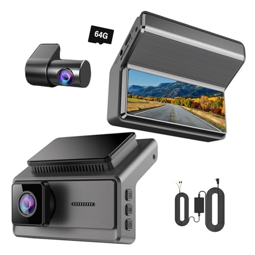 NISEKO ドライブレコーダー 前後カメラ 前後200万画素 24時間 駐車監視 動体検知 【上下可動式フロント&360°回転のリアカメラ】 車用 小型 ドラレコ フルHD画質 HDR機能 超大広角レンズ 常時録画 車内撮影可能 音声録音 車載カメラ 12V/24V対応 コンパクト 3.16インチモニター 分割表示&SDカードチェック機能 64GBmicroSDカード